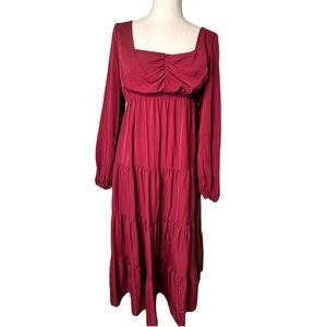 Gorgeous Dark Red Tiered Maternity Dress